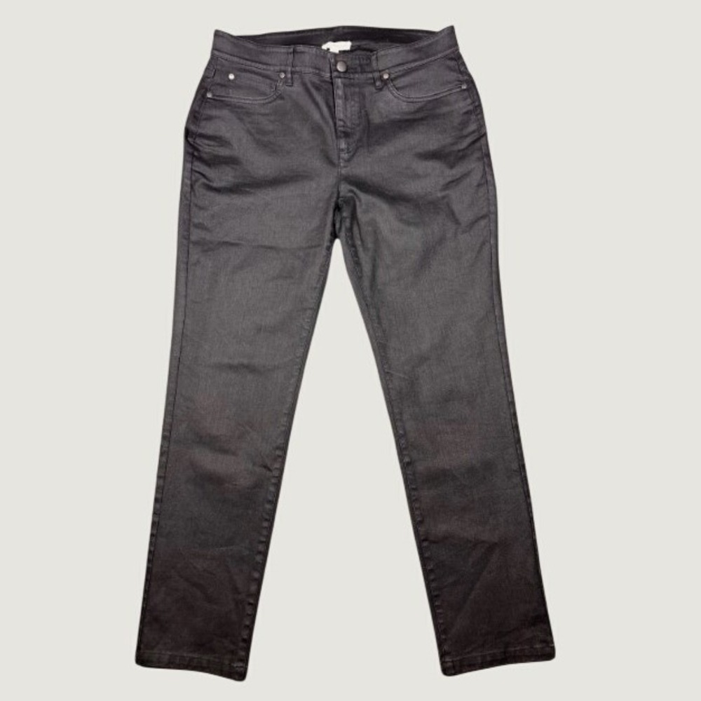 Eileen Fisher Slim Straight Jeans Womens 8 Black Organic Coated‎ Cotton Stretch
